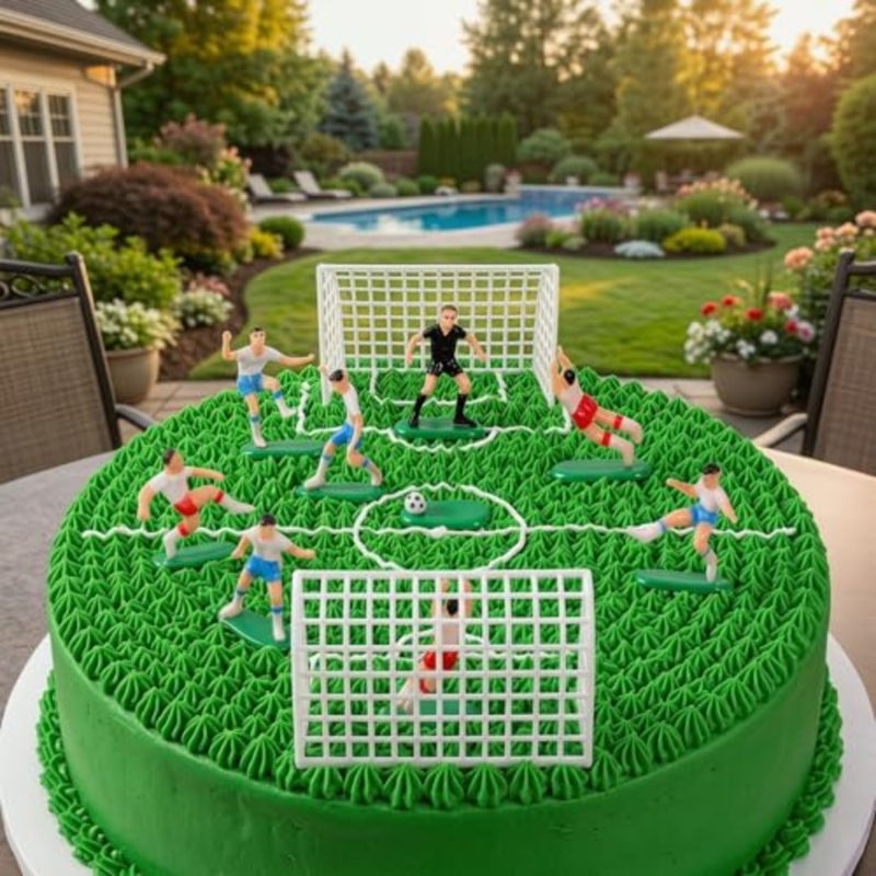 Soccer Cake Toppers Decorations: 9Pcs Football Team Figures Set, 2 Ball Goals 6 Player Figures and Referee for Birthday Party Cupcake Topper, Sports Themed Boys Men Mini Cake Decorations - Image 5