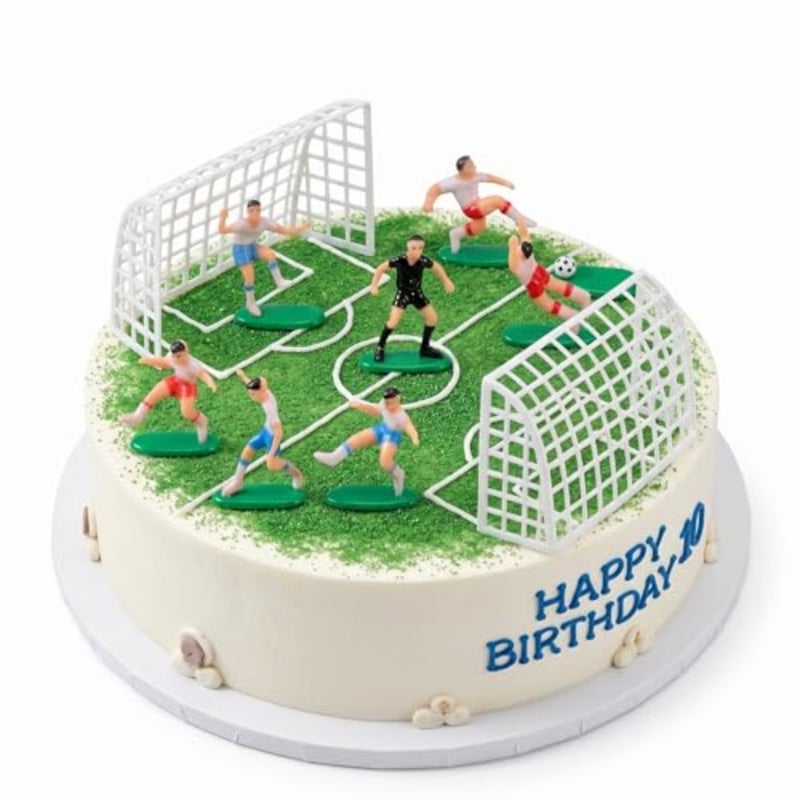 Soccer Cake Toppers Decorations: 9Pcs Football Team Figures Set, 2 Ball Goals 6 Player Figures and Referee for Birthday Party Cupcake Topper, Sports Themed Boys Men Mini Cake Decorations - Image 1