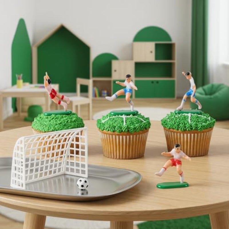 Soccer Cake Toppers Decorations: 9Pcs Football Team Figures Set, 2 Ball Goals 6 Player Figures and Referee for Birthday Party Cupcake Topper, Sports Themed Boys Men Mini Cake Decorations - Image 4