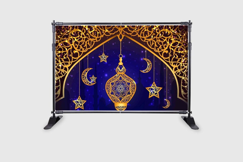 Backdropon Muslim Ramadan Kareem Mosque Silhouette Moon Stars Lanterns Eid Mubarak Islamic Pray Arabian Nights Party Decorations Background Curtain Cloth Size 5Feet Height & 8Feet Width(5 * 8) - Image 2