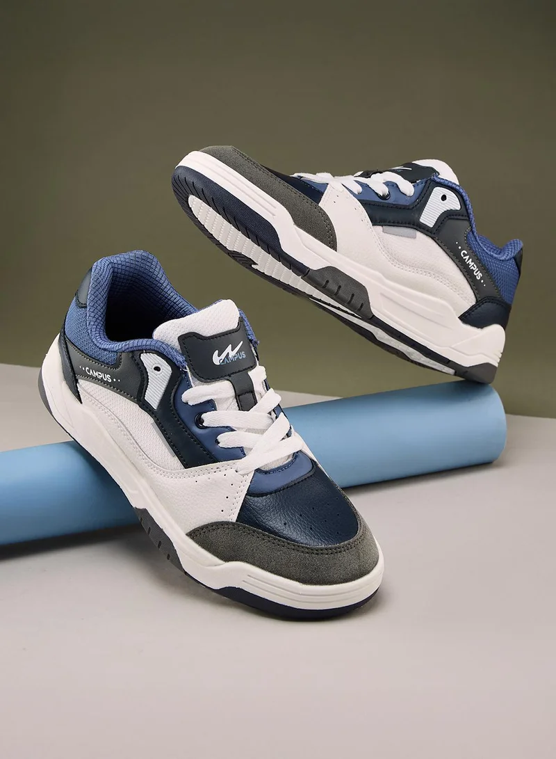 CAMPUS Kids White and Blue Low-Top Sneakers - Durable, Trendy & Ready Shoes for Every Little Adventure