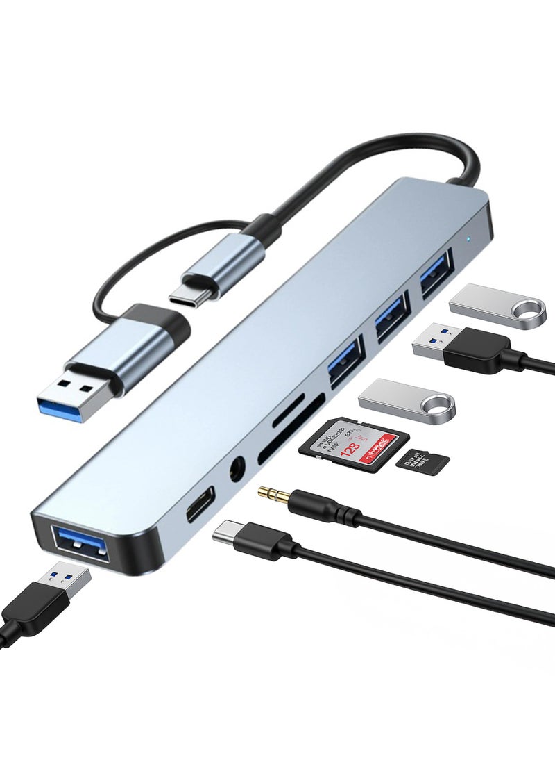 أركس محول هاب USB-C ‏8 في 1 بمقبس مزدوج USB-A وUSB-C – متعدد المنافذ بسرعة نقل 5 جيجابت/ثانية، قارئ بطاقات SD وTF، ومنفذ صوت للابتوب وماك بوك والهواتف وأندرويد - Image 1