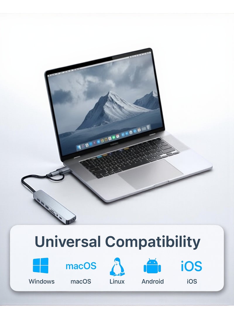أركس محول هاب USB-C ‏8 في 1 بمقبس مزدوج USB-A وUSB-C – متعدد المنافذ بسرعة نقل 5 جيجابت/ثانية، قارئ بطاقات SD وTF، ومنفذ صوت للابتوب وماك بوك والهواتف وأندرويد - Image 5