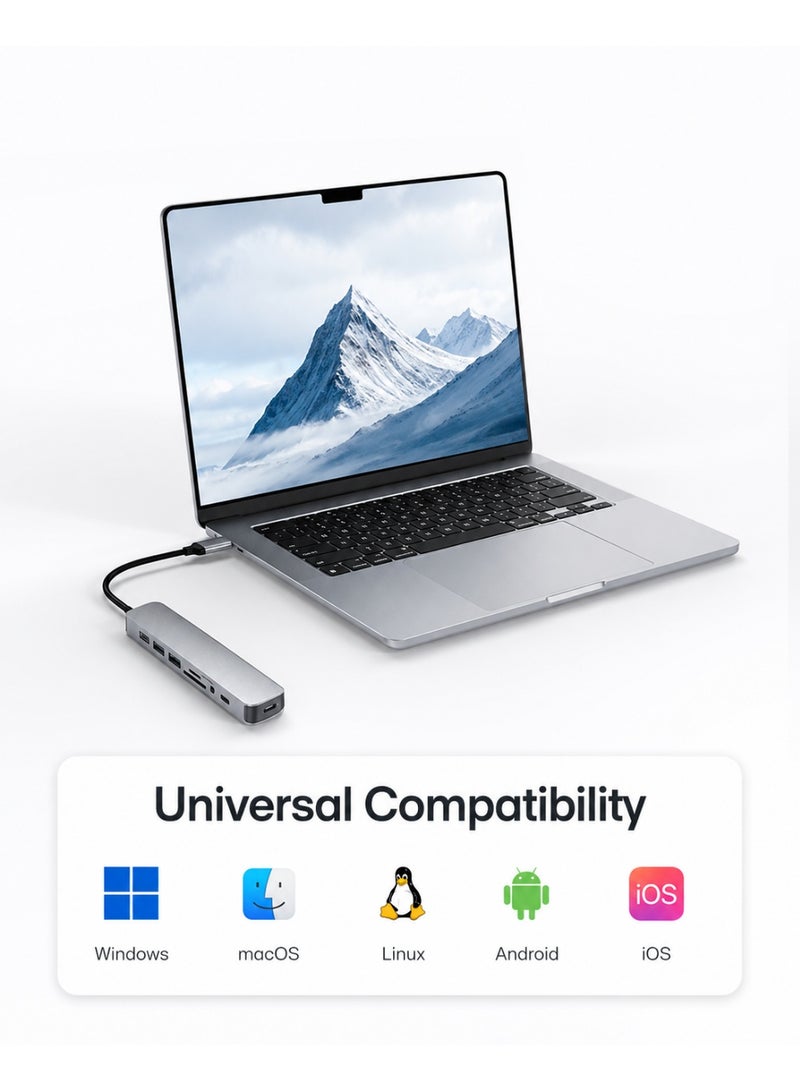 أركس محول هاب USB-C ‏8 في 1 بمقبس مزدوج USB-A وUSB-C – متعدد المنافذ بسرعة نقل 5 جيجابت/ثانية، قارئ بطاقات SD وTF، ومنفذ صوت للابتوب وماك بوك والهواتف وأندرويد - Image 5