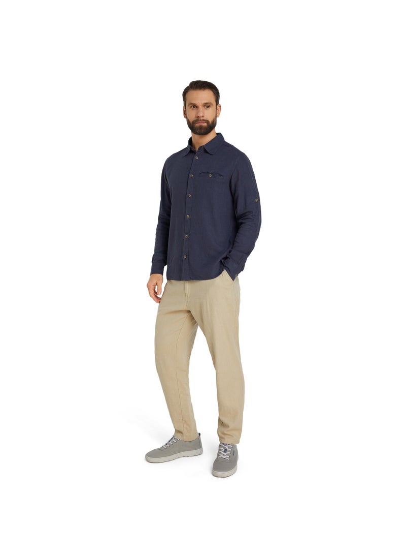 Outventure - Outventure Dark Blue Shirt – Stylish, Breathable Cotton-Linen Blend with Straight Cut and Roll-Up Sleeves for Active Men - Image 1