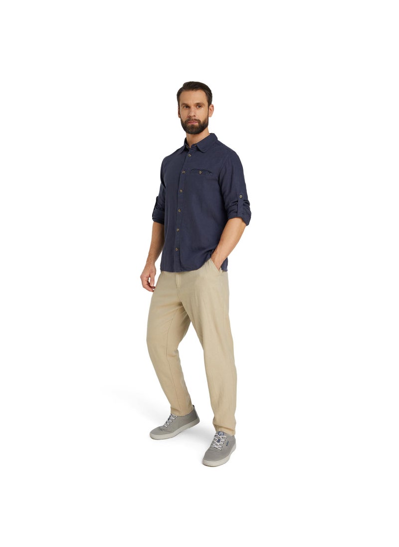 Outventure - Outventure Dark Blue Shirt – Stylish, Breathable Cotton-Linen Blend with Straight Cut and Roll-Up Sleeves for Active Men - Image 1