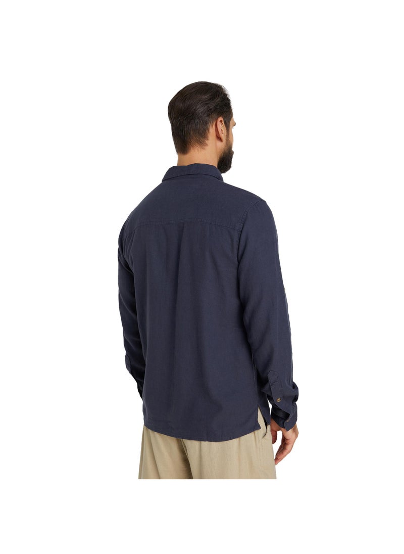 Outventure - Outventure Dark Blue Shirt – Stylish, Breathable Cotton-Linen Blend with Straight Cut and Roll-Up Sleeves for Active Men - Image 1