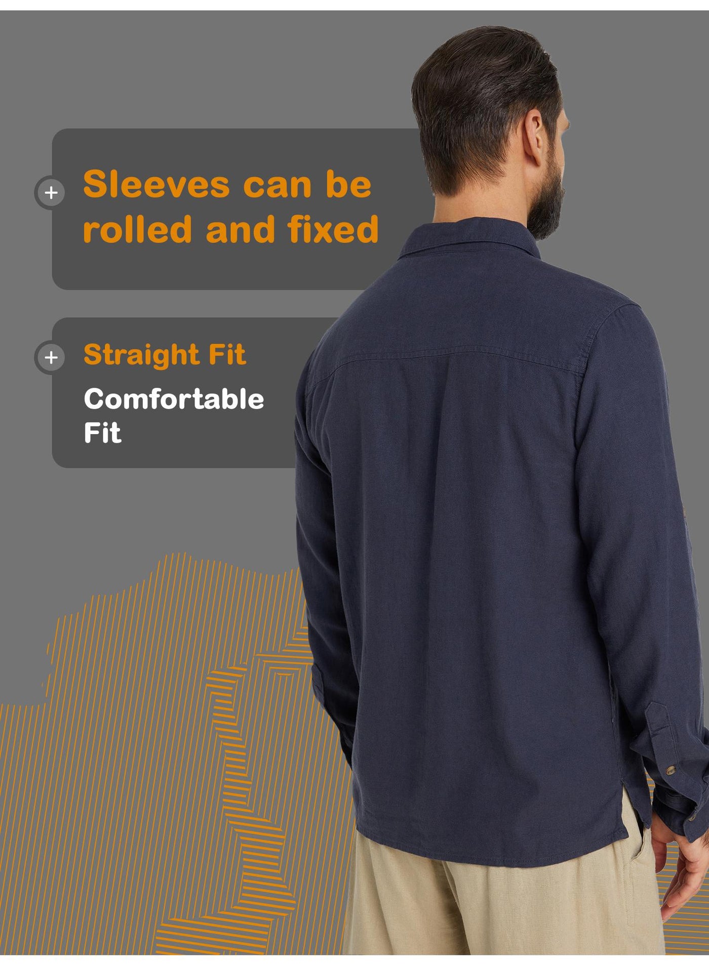 Outventure Dark Blue Shirt – Stylish, Breathable 55% flax, 45% viscose with Straight Cut and Roll-Up Sleeves for Active Men image 5