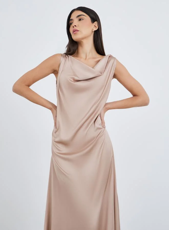 Styli Styli Satin Cowl Neck Back Lace Detail Slip Dress
