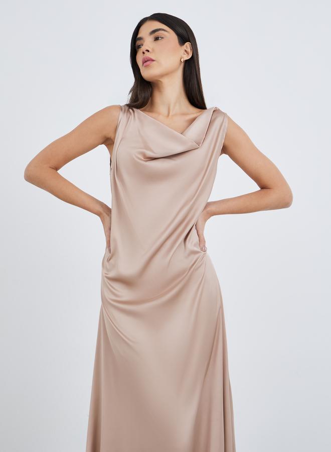 Styli Satin Cowl Neck Back Lace Detail Slip Dress - Image 2