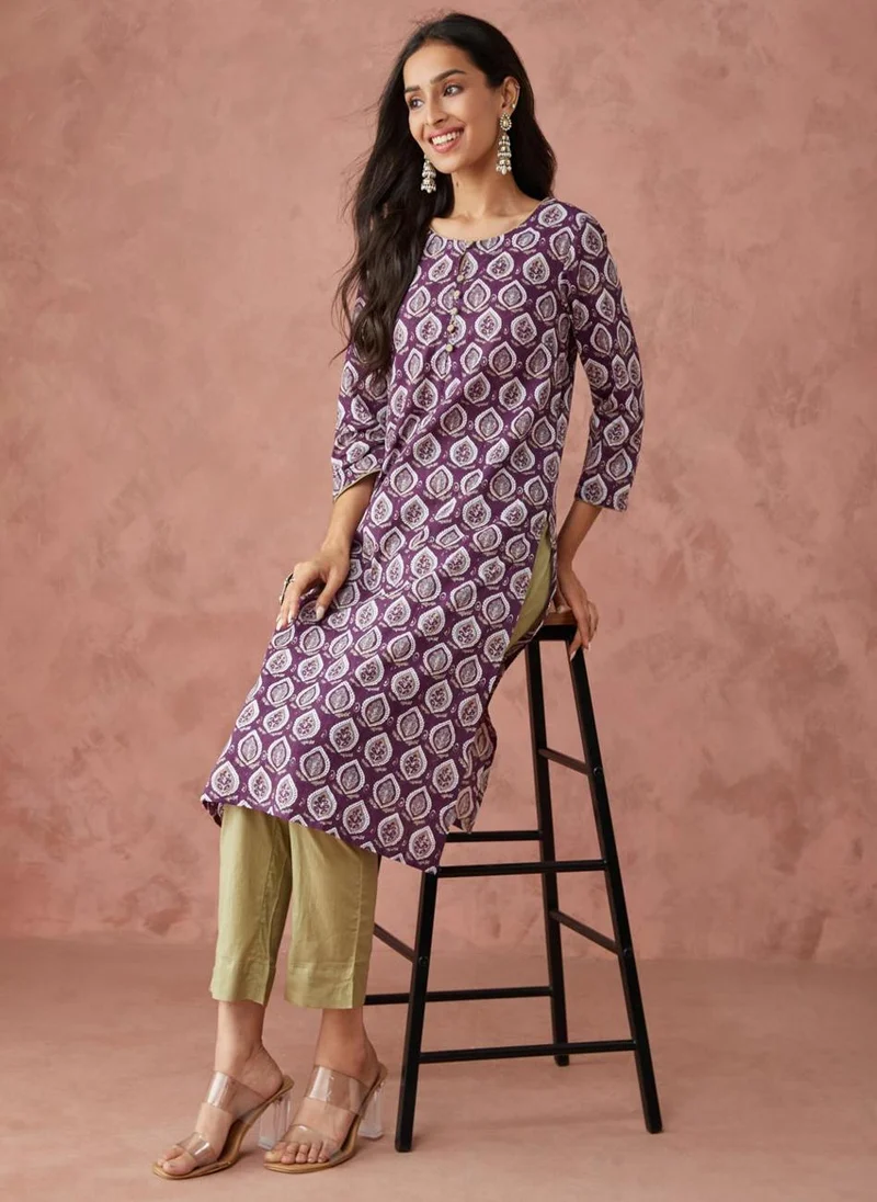 Fabindia Purple Cotton Printed Pant & Kurta