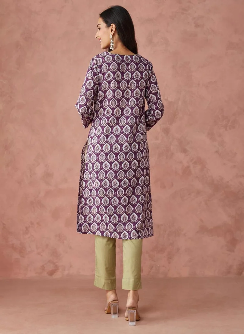 Fabindia Purple Cotton Printed Pant & Kurta