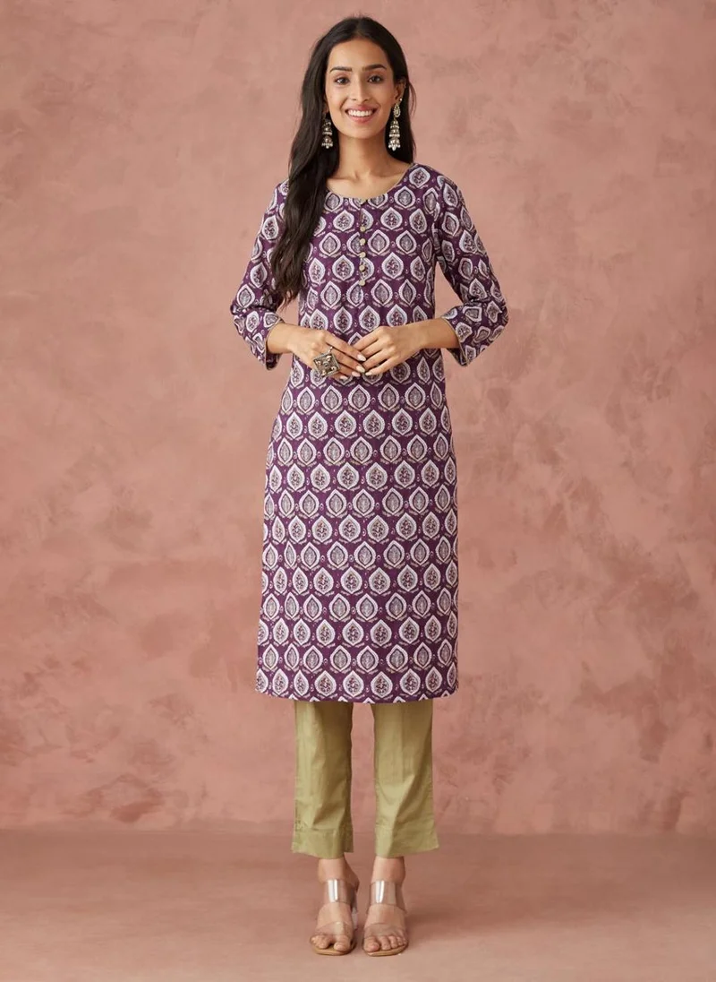 Fabindia Purple Cotton Printed Pant & Kurta