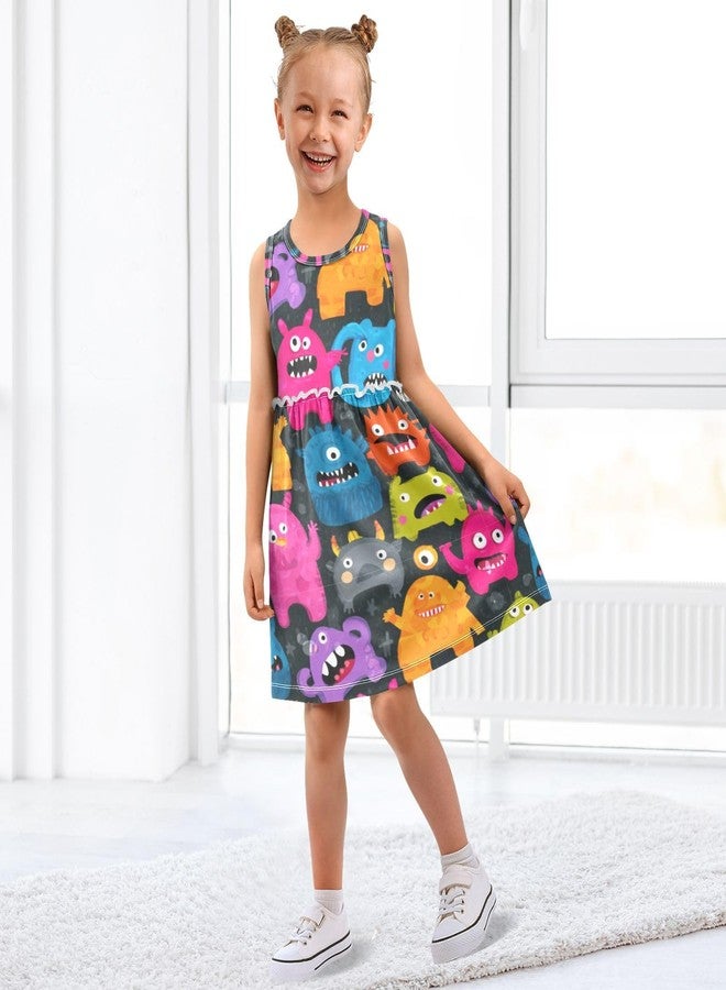 Boccsty Cartoon Monsters Girls Dress Kids Toddler Casual Dresses Summer Dresses 3T - Image 3