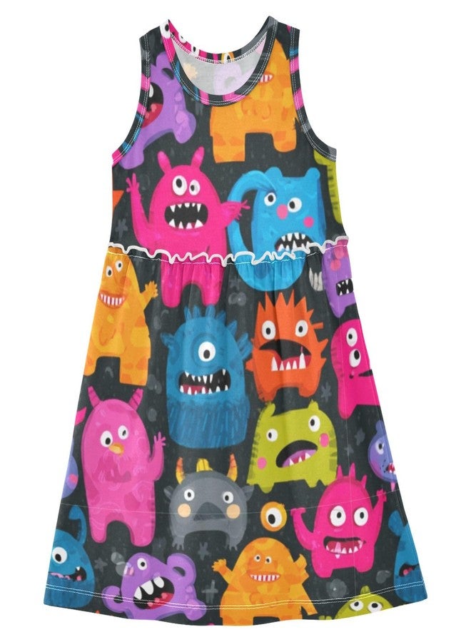 Boccsty Cartoon Monsters Girls Dress Kids Toddler Casual Dresses Summer Dresses 3T - Image 1