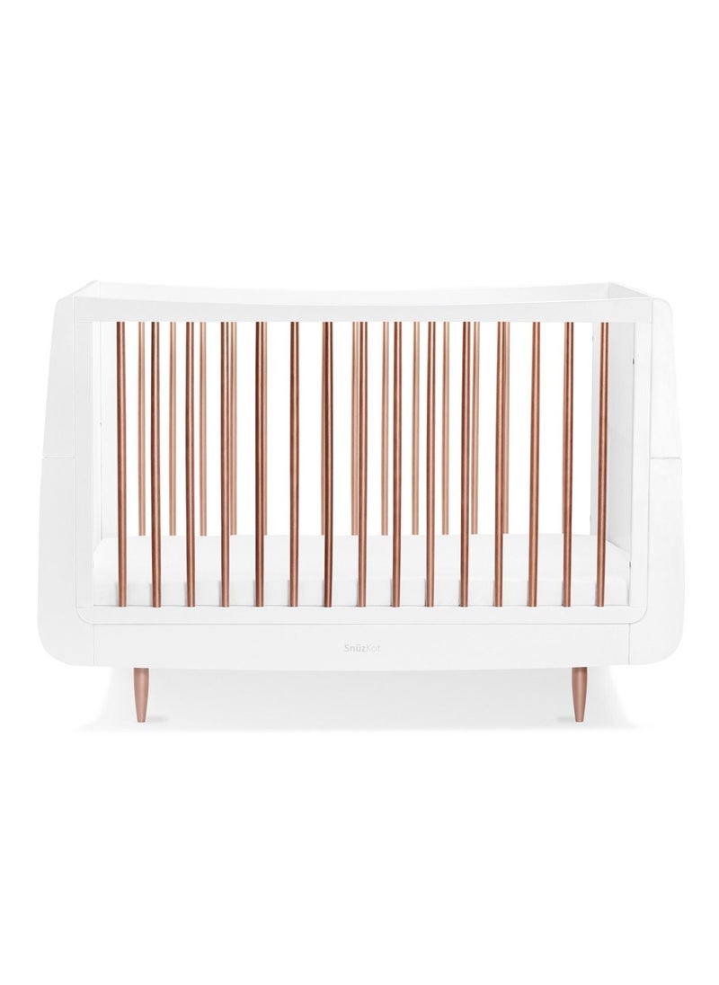 Snuz Snuz Snuzkot Skandi Cot Bed For Infant And Baby, Modern And Minimal Style , Easly Convert To Toddler Bed , Made of Sustainably Sourced Wood , From 0 To 10 Years , Dimensions W72 X L133Cm X H89Cm - Rose Gold  - Image 1