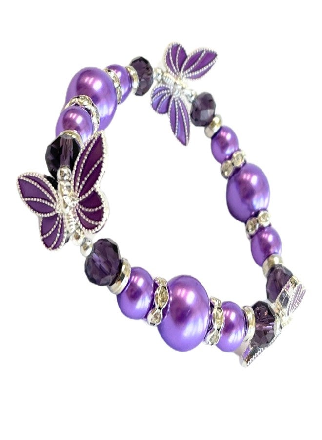 fiona Butterfly Bracelet - Butterfly Jewelry Gift For Women Girls - Butterfly Lovers Gift Stretch Bangle (Purple) - Image 1