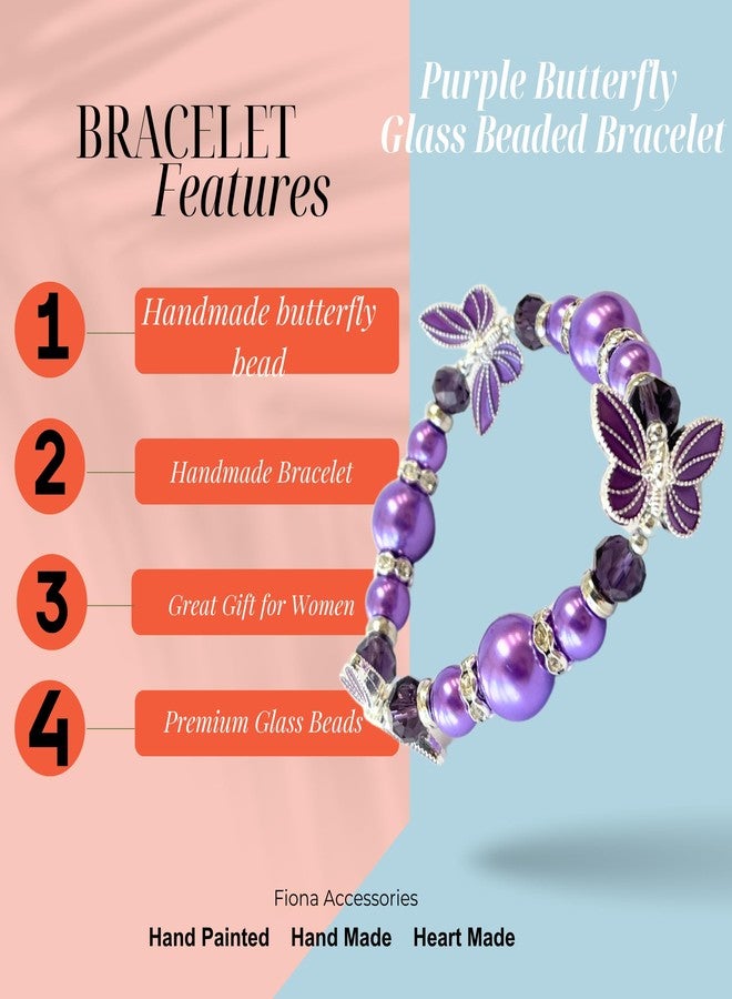 fiona Butterfly Bracelet - Butterfly Jewelry Gift For Women Girls - Butterfly Lovers Gift Stretch Bangle (Purple) - Image 5