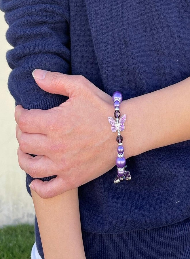 fiona Butterfly Bracelet - Butterfly Jewelry Gift For Women Girls - Butterfly Lovers Gift Stretch Bangle (Purple) - Image 2
