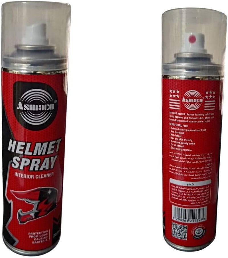 HASANAT ESSENTIALS Asmaco Motorcycle Helmet Cleaner Anti Bacterial Odor Protection Spray 250 ML - Image 1