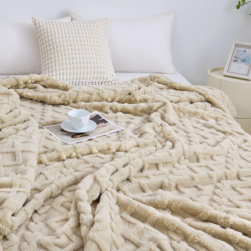 Aganear Blanket Queen Size - Fuzzy Cozy Soft Blanket for Couch, Sofa, Bed, Office, Decorative Present for All Seasons, Portable Throw Blankets for Couch, Sofa, Bed(90"x90", Khaki) - Image 3