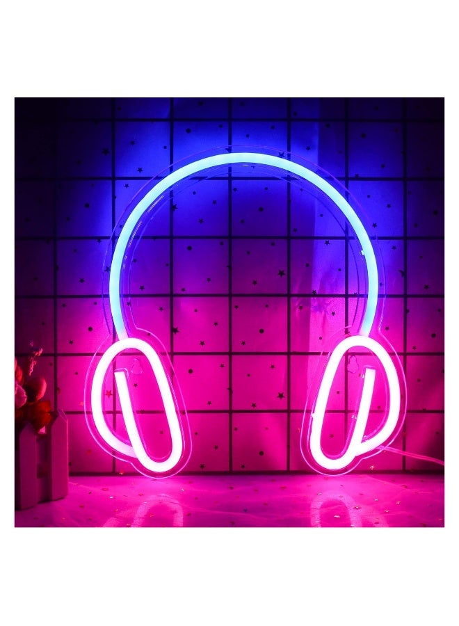 إسكدنيا Stylish Neon Gaming Headset Decoration for Boys Room Birthday Gift Kids Room Wall Art Blue Pink - Image 1