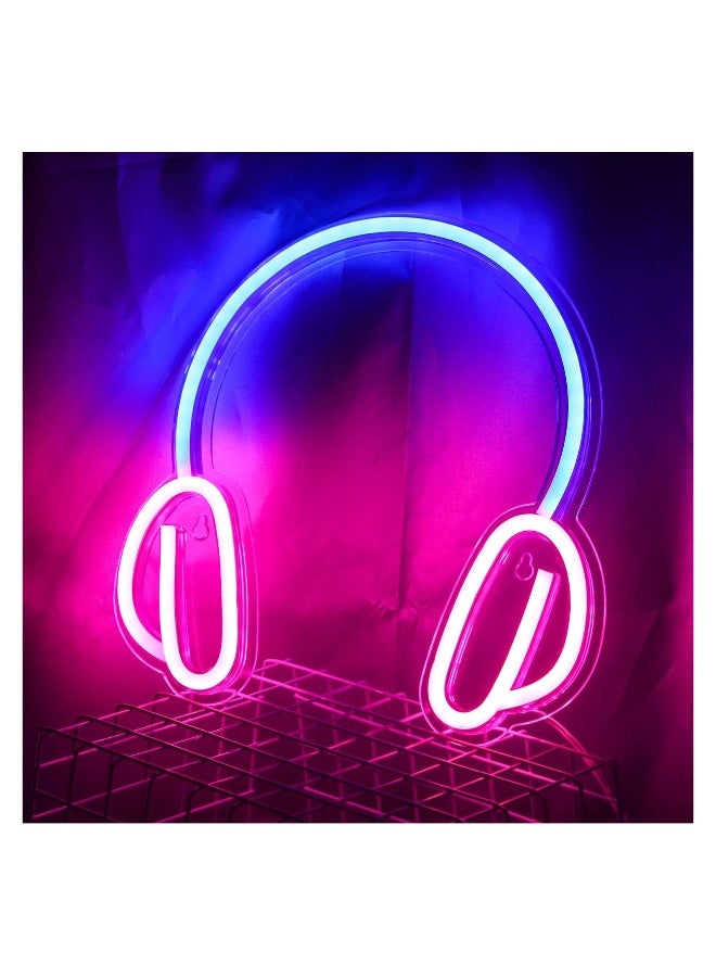 إسكدنيا Stylish Neon Gaming Headset Decoration for Boys Room Birthday Gift Kids Room Wall Art Blue Pink - Image 3