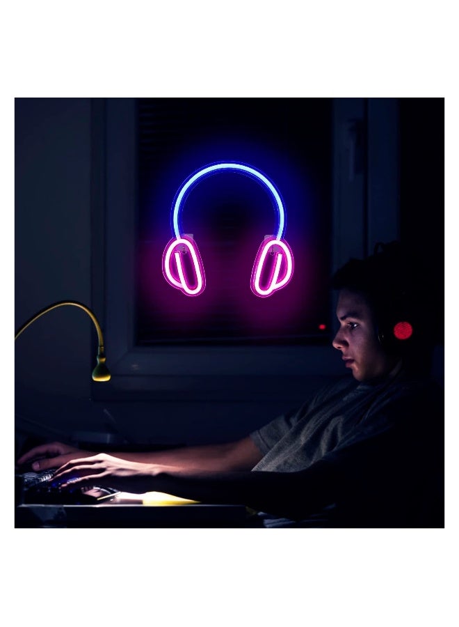 إسكدنيا Stylish Neon Gaming Headset Decoration for Boys Room Birthday Gift Kids Room Wall Art Blue Pink - Image 2