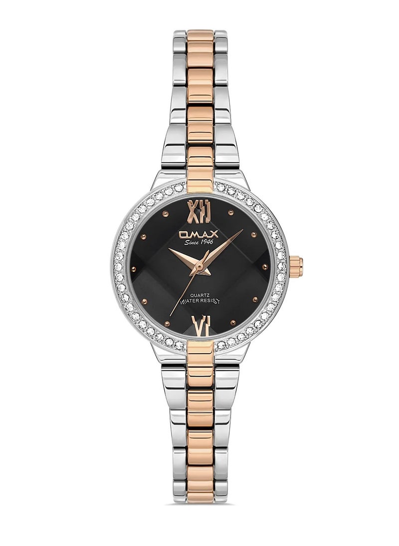 OMAX Omax Women's Luxury Wrist Watch, Watches for Women, Stainless Watches, Silver Steel Band, Black Round Dial, Waterproof Watch, 1 Year Warranty  - Image 1