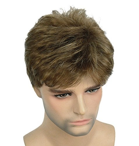 Lydell Men Wig Golden Brown Mix Short Straight Hair Synthetic Full Wigs 6 inches - Image 4