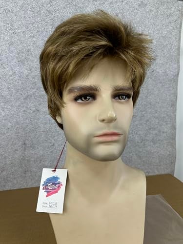 Lydell Men Wig Golden Brown Mix Short Straight Hair Synthetic Full Wigs 6 inches - Image 5