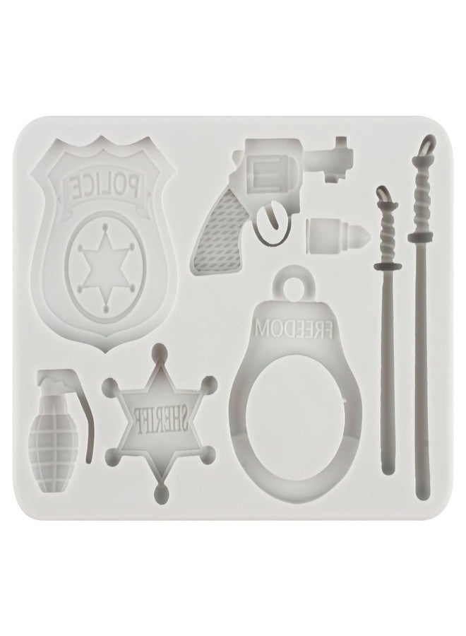 QDMOLDS Policeman Set Silicone Mold Police Badge Handcuffs Sheriff Revolver Gun Bullet Fondant Molds for Cake Decorating Cupcake Topper Candy Chocolate Polymer Clay Gum Paste - Image 4