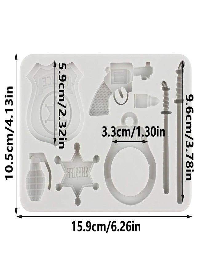 QDMOLDS Policeman Set Silicone Mold Police Badge Handcuffs Sheriff Revolver Gun Bullet Fondant Molds for Cake Decorating Cupcake Topper Candy Chocolate Polymer Clay Gum Paste - Image 2