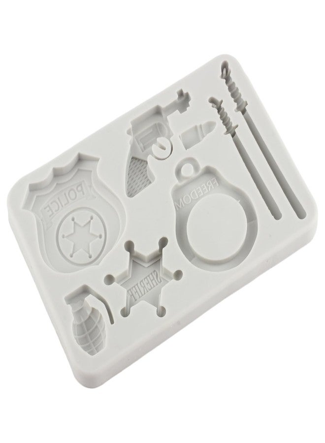 QDMOLDS Policeman Set Silicone Mold Police Badge Handcuffs Sheriff Revolver Gun Bullet Fondant Molds for Cake Decorating Cupcake Topper Candy Chocolate Polymer Clay Gum Paste - Image 5