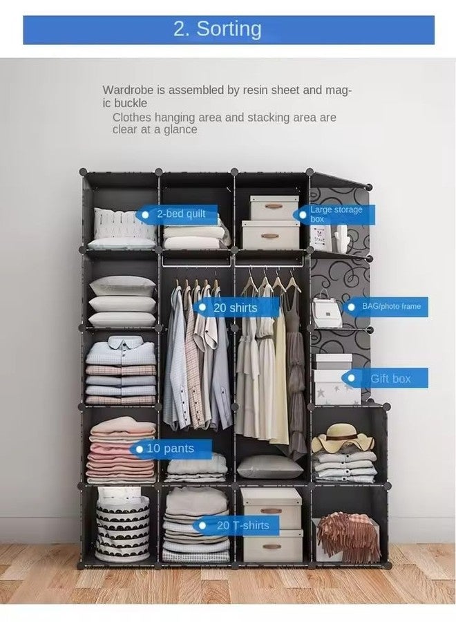 KEEKOS Kids Plastic Collapsible Wardrobe Organizer for Storage | Cute Cartoon Design | Heavy Duty Cloth Organizer for Storage | Easy to Assemble | Perfect for Kids Room & Home (Black-HL) - Image 3