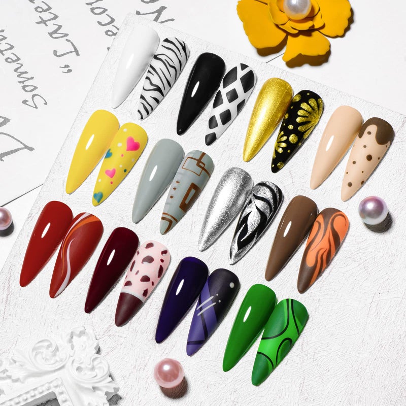 MEET ACROSS 12 Colors Painting Gel, Gel Nail Polish Kit with Painting Drawing Nail Brush Pen, Soak Off UV LED Gel Polish Set, Gel Paint for Nail Art Drawing Gel Nail for Art Design - Image 3