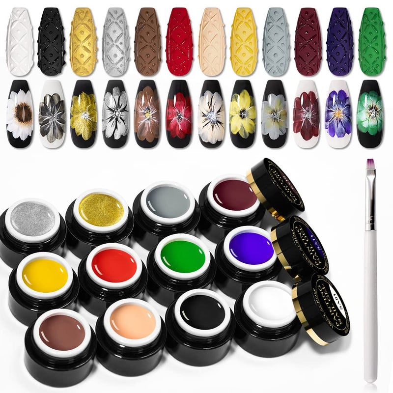 MEET ACROSS 12 Colors Painting Gel, Gel Nail Polish Kit with Painting Drawing Nail Brush Pen, Soak Off UV LED Gel Polish Set, Gel Paint for Nail Art Drawing Gel Nail for Art Design - Image 1