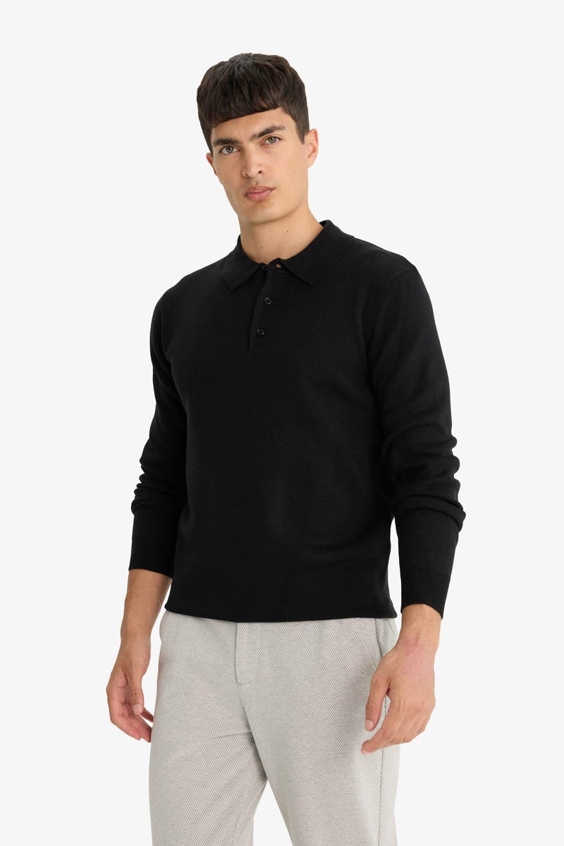DeFacto Black Man Standard Fit Polo Collar Knitwear Pullover Casual - Image 3