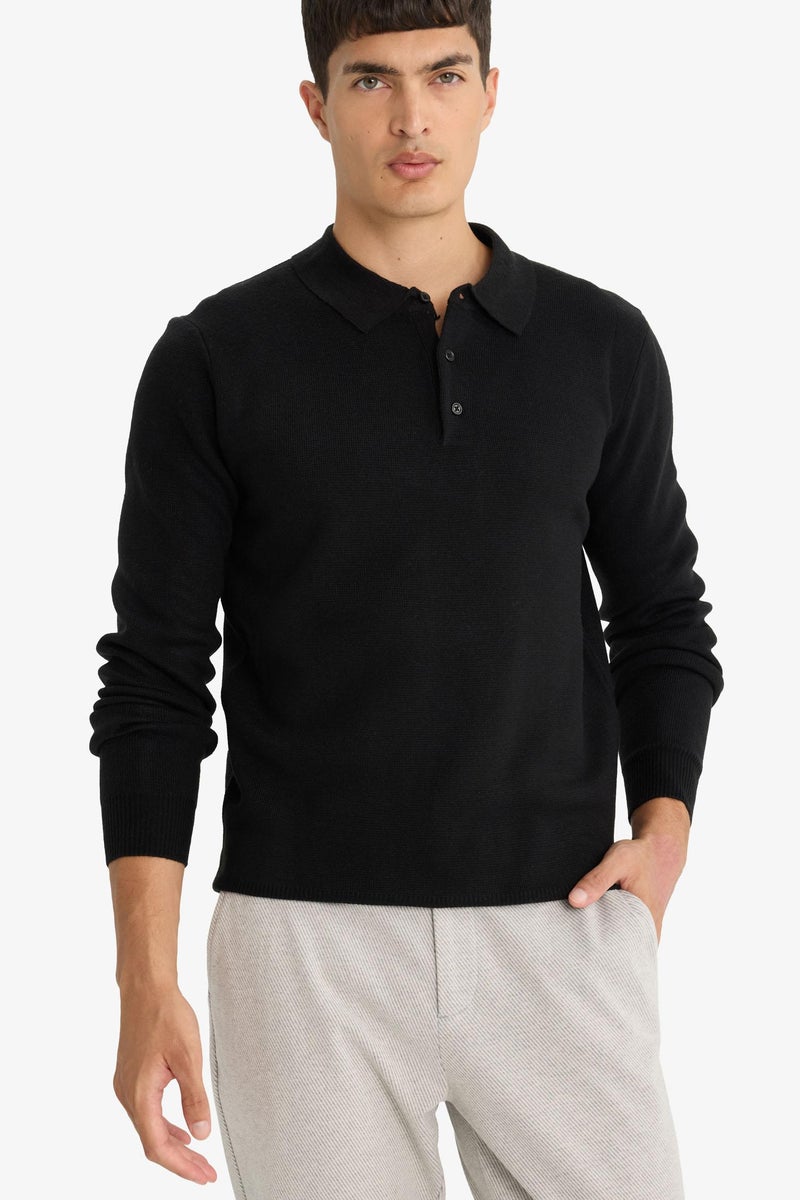 DeFacto Black Man Standard Fit Polo Collar Knitwear Pullover Casual - Image 1