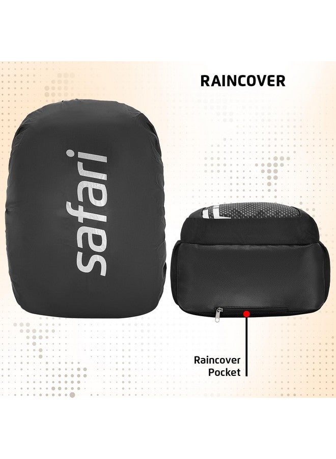 Safari حقيبة مدرسية سفاري فيرج 37 لتر للأولاد والبنات، حقيبة ظهر مطبوعة غير رسمية بثلاثة أقسام مع قاعدة درع، غطاء مطر، حامل ملفات، حامل زجاجة ومنظم، حقيبة كلية للرجال والنساء، لون أسود - Image 3