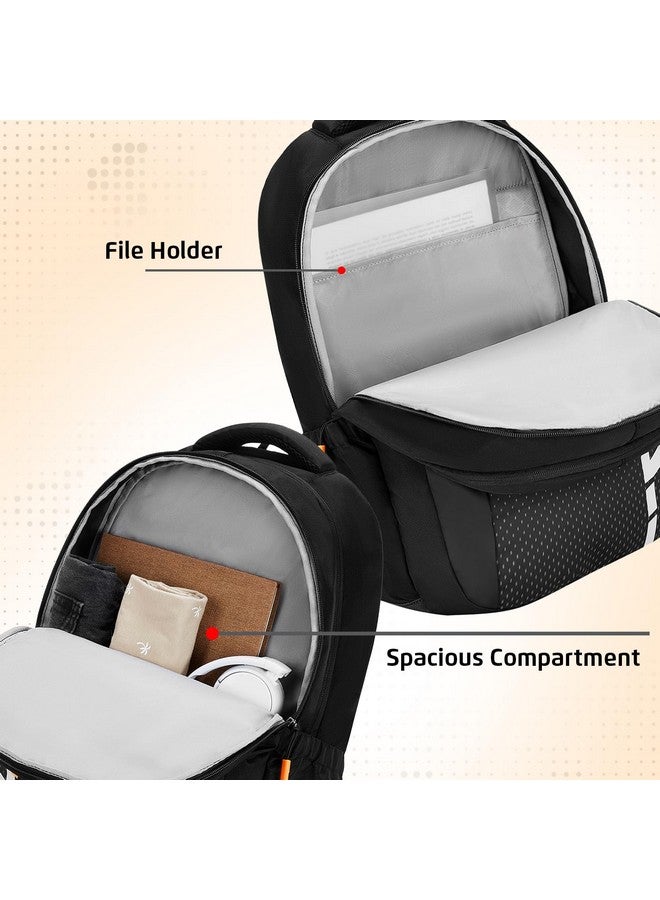 Safari حقيبة مدرسية سفاري فيرج 37 لتر للأولاد والبنات، حقيبة ظهر مطبوعة غير رسمية بثلاثة أقسام مع قاعدة درع، غطاء مطر، حامل ملفات، حامل زجاجة ومنظم، حقيبة كلية للرجال والنساء، لون أسود - Image 4