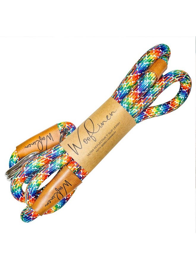 Wooflinen Wooflinen 7ft Ultra Reflective (Rainbow) Fatty Series Premium Dog Slip Leash - Made from Large Gauge Mountain Climbing Rope - Make a Statement While Walking The Strongest of Pullers  - Image 2