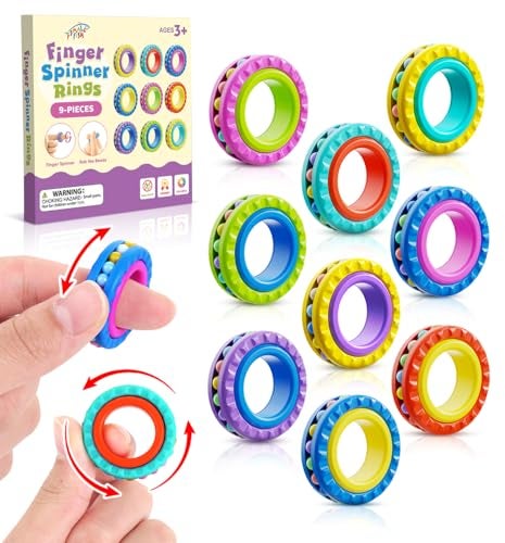 SMALL FISH Fidget Toys Sensory Rings for Kids 9 Pack MultiFunctional Finger Spinner Fidget Stress Toys for Autism Kids Calming Small Fidgets for Classroom Prizes Teens Boys Girls Travel Calm Essentials - Image 1