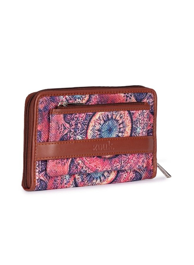 ZOUK محفظة زوك النسائية الكلاسيكية المصنوعة يدويًا من الجلد النباتي والجوت، بنقشة شاكرا الفضاء، مع جيب للهاتف المحمول - متعددة الألوان - Image 3