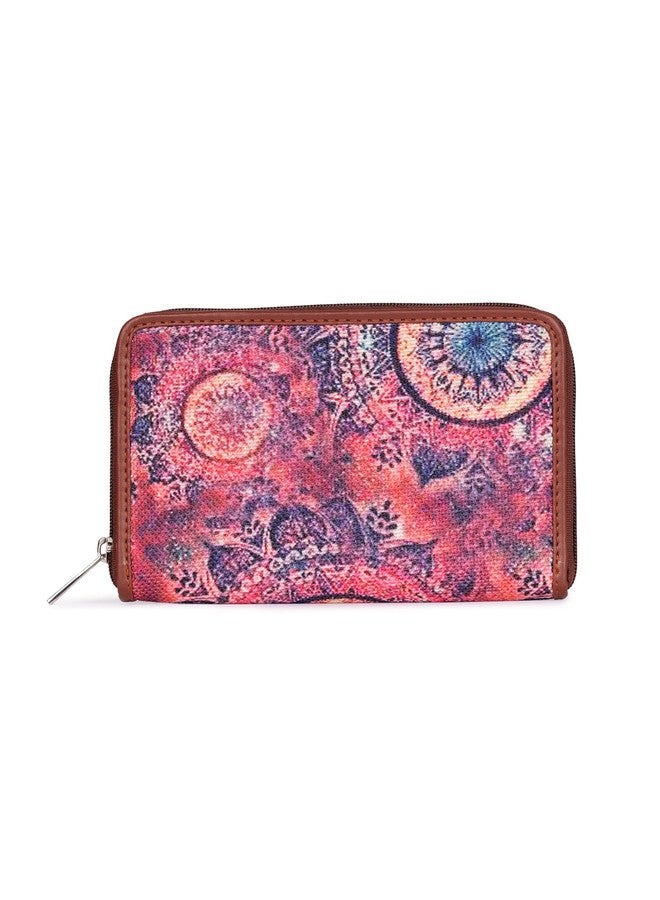 ZOUK محفظة زوك النسائية الكلاسيكية المصنوعة يدويًا من الجلد النباتي والجوت، بنقشة شاكرا الفضاء، مع جيب للهاتف المحمول - متعددة الألوان - Image 4