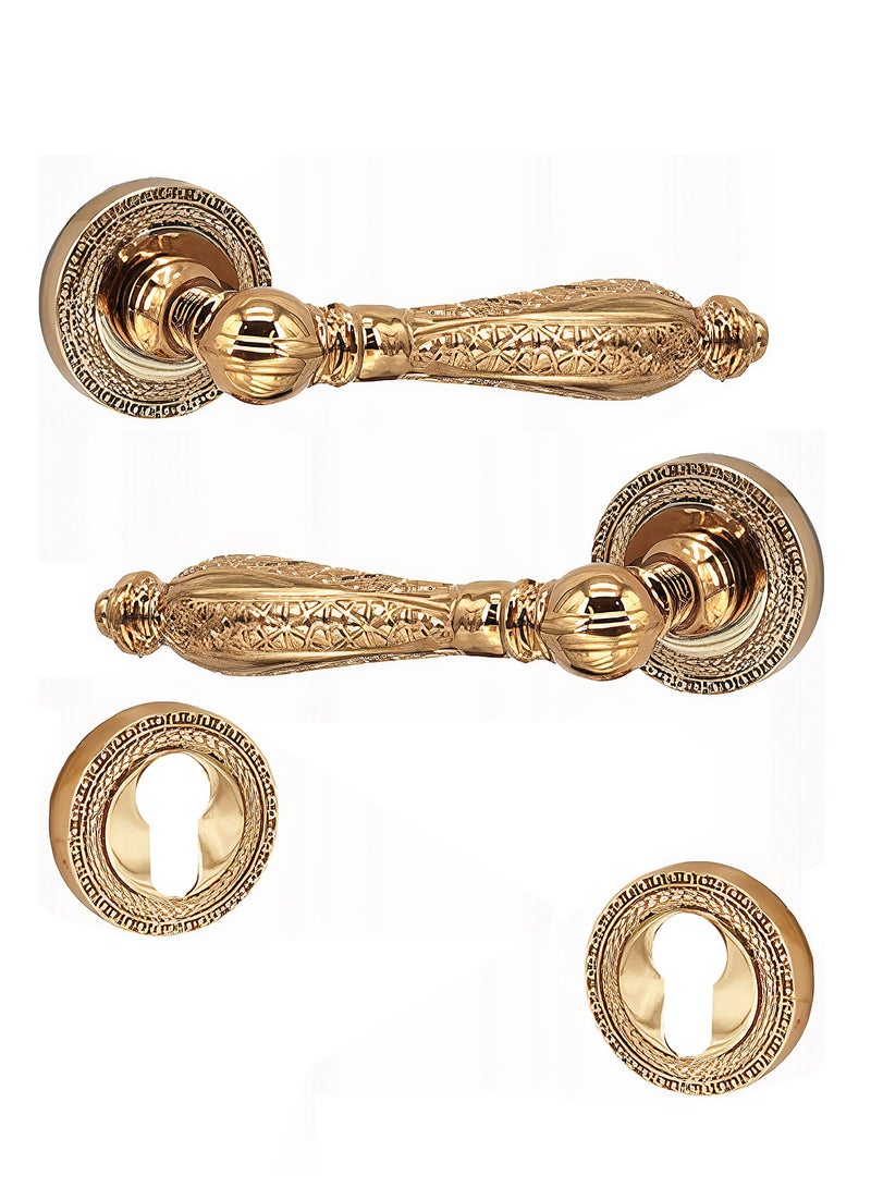 Pair Door Handles of Heavy Duty Zinc in Classic Luxury Design Made in Turkey Color Golden