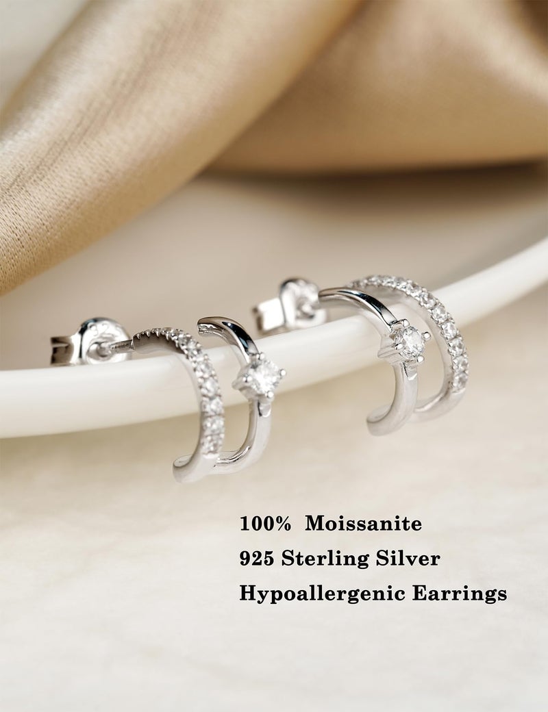 IMOLOVE Moissanite Hoop Earrings, 0.4 Carat Fashion Double Hoop Hypoallergenic Trendy Huggies for Women With 18K White Gold Plated - Image 2