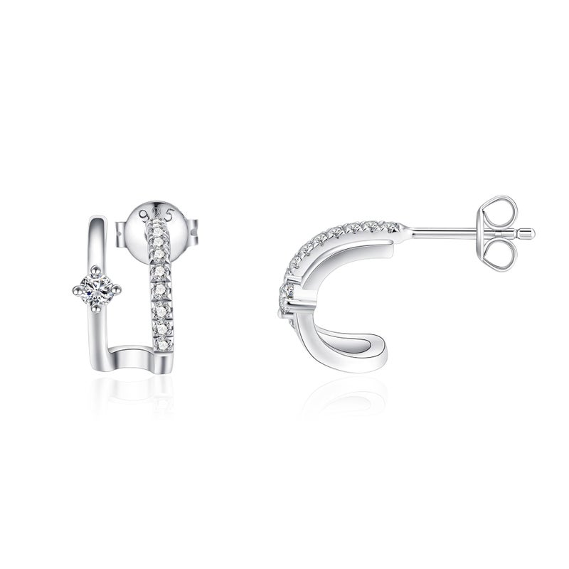 IMOLOVE Moissanite Hoop Earrings, 0.4 Carat Fashion Double Hoop Hypoallergenic Trendy Huggies for Women With 18K White Gold Plated - Image 1
