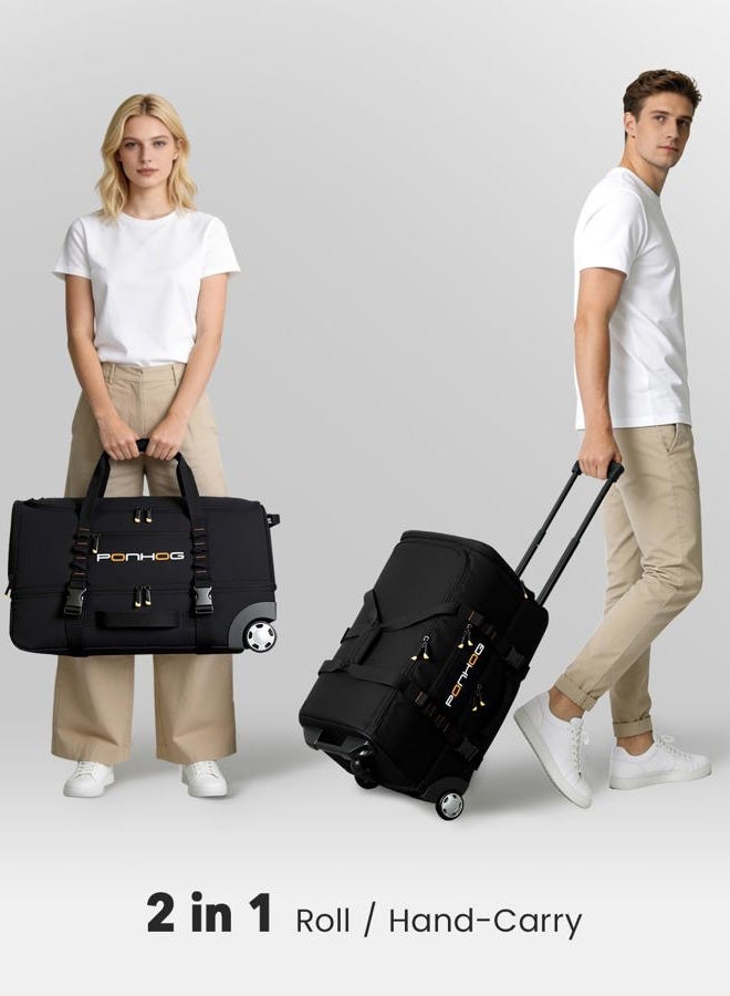 Ponhog Wheeled Duffle Bag - Travel Holdall Bag with Wheels,Water Resistant for Overnight Trip Weekender, Black, Medium - 25" (H65 x L34 x W31 cm) - Image 5