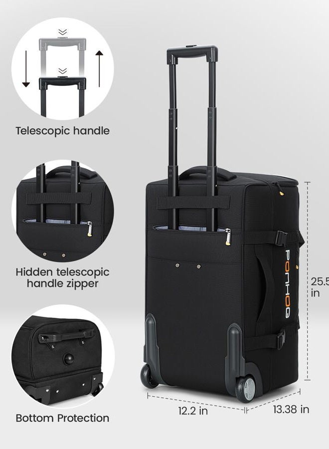 Ponhog Wheeled Duffle Bag - Travel Holdall Bag with Wheels,Water Resistant for Overnight Trip Weekender, Black, Medium - 25" (H65 x L34 x W31 cm) - Image 4